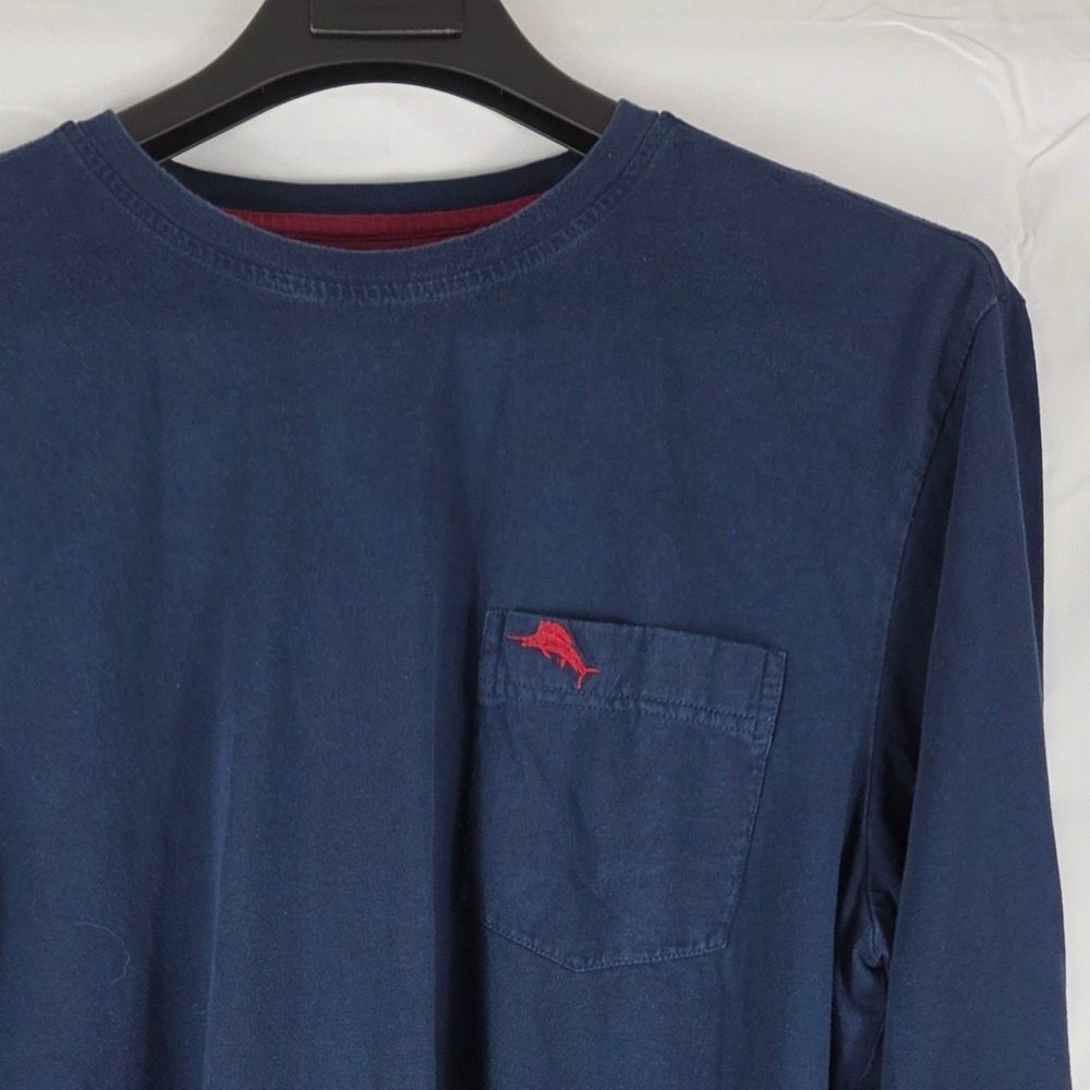 Tommy Bahama Mens Navy Blue Long Sleeve Pocket T-Shirt Marlin Logo Large